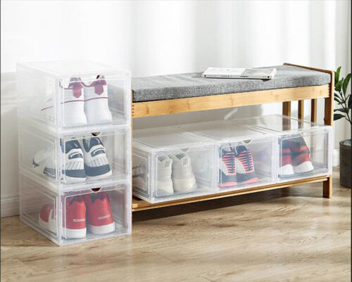 Magnetic Sneaker Drop Front Shoe Box Stackable Storage Clear Plastic Case
