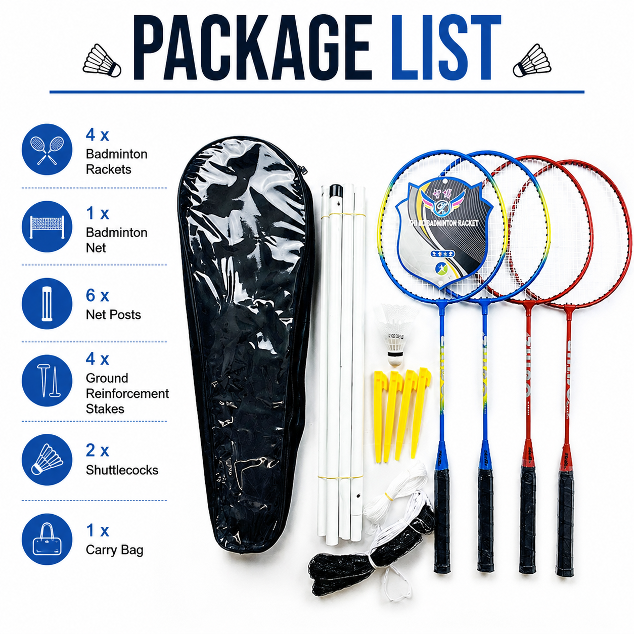 Professional Badminton Racquet Set 4 Player Racket Shuttlecock Net Bag DF