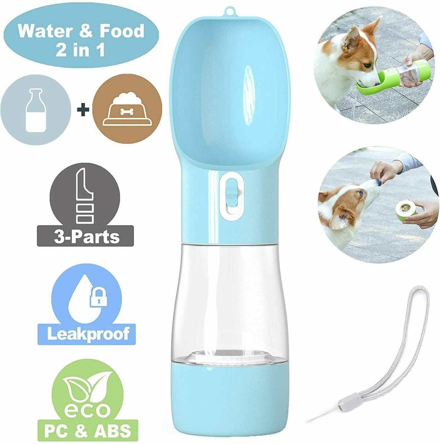 1X 2 IN 1 Portable Water/Food Feeder Bottle Pet Dog Cat Puppy Dispenser Travel