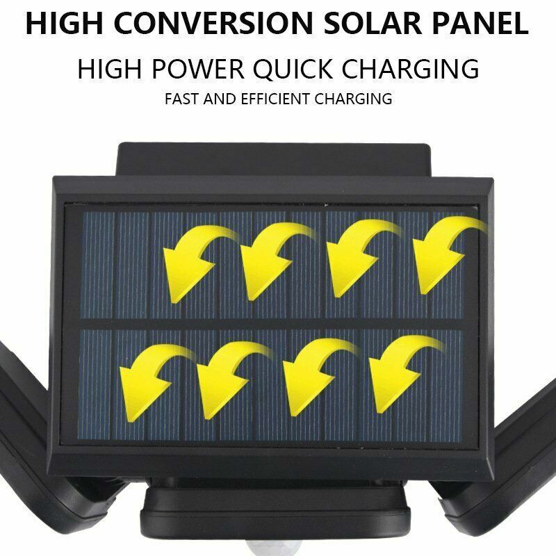 3 Head 100LEDs Solar Motion Sensor Light Outdoor Garden Wall Security Flood Lamp