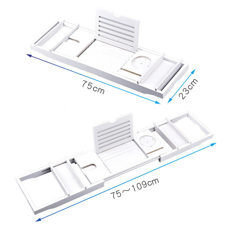 Expandable Bathtub Caddy Tray Bamboo Bath Table Over Tub with Wine & Book Holder