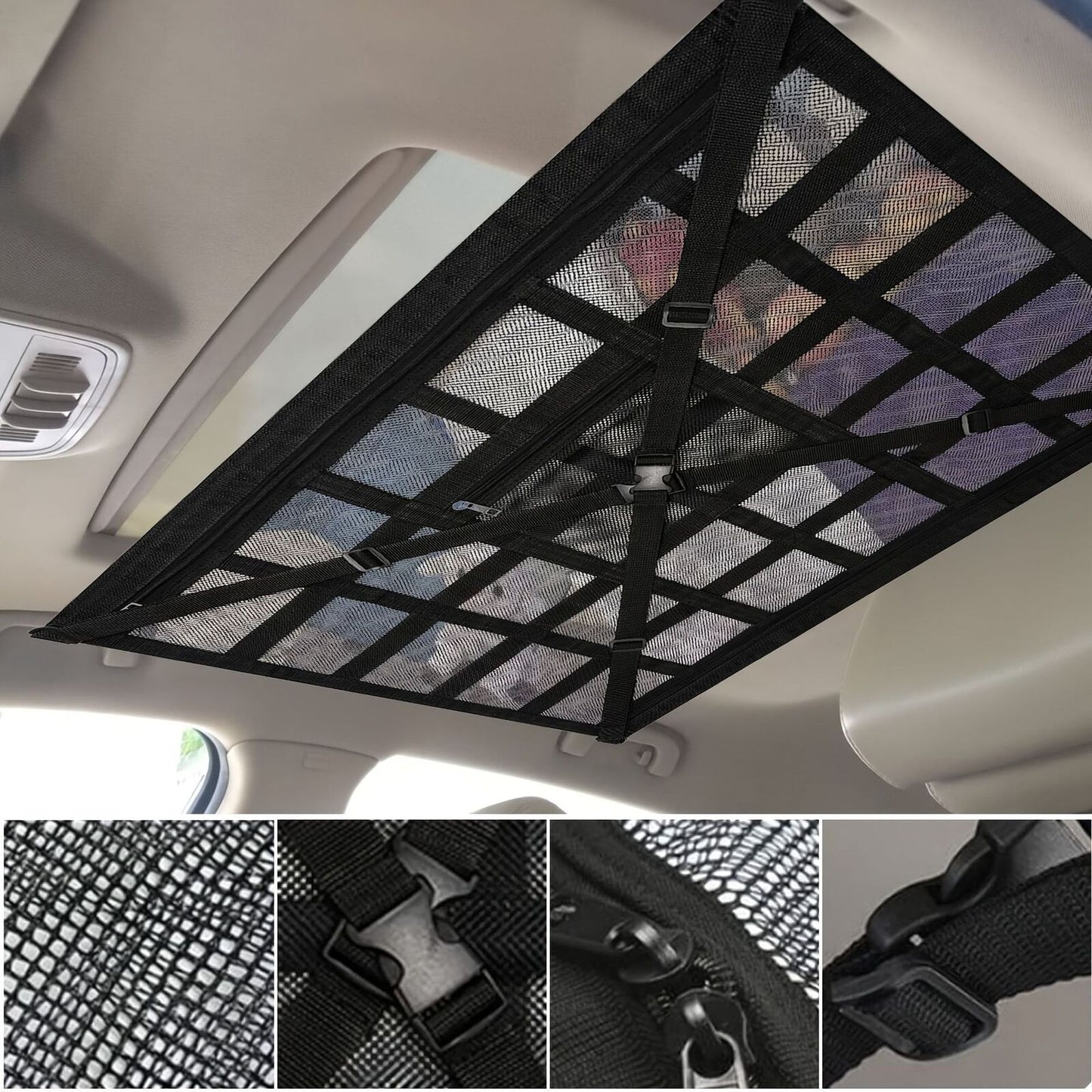 Universal Car Ceiling Storage Net Car Roof Cargo Net Mesh Storage Bag Campervan