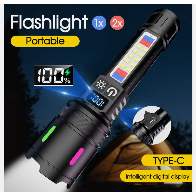 50000000 LED Torch Zoom Light Super Bright Hunting Flashlight USB Rechargeable