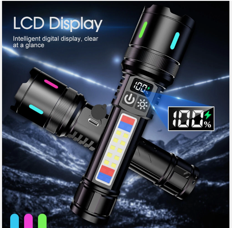 50000000 LED Torch Zoom Light Super Bright Hunting Flashlight USB Rechargeable