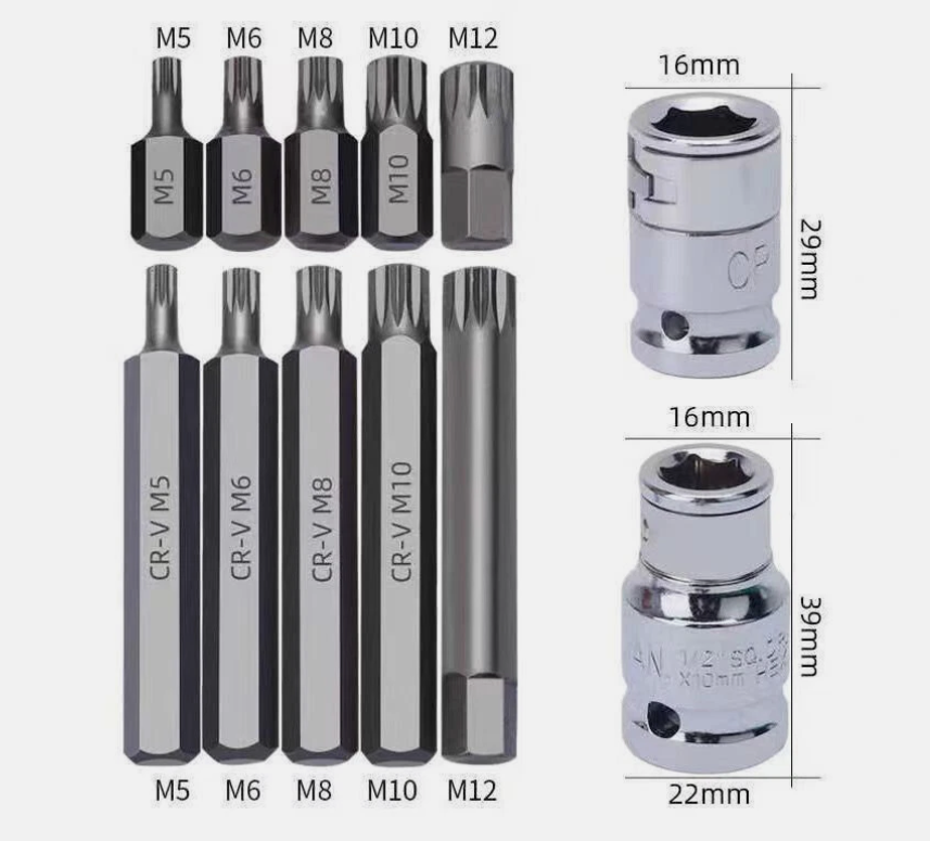 40-Piece Combination Hex Torx and Spline Socket Bits Set Metal Storage Box Set