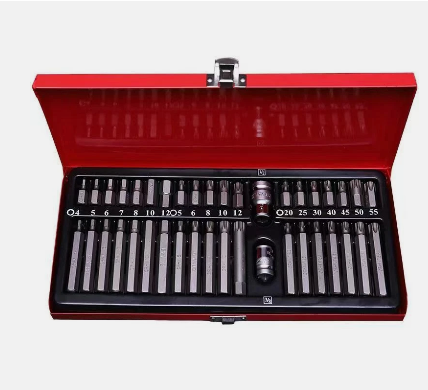 40-Piece Combination Hex Torx and Spline Socket Bits Set Metal Storage Box Set