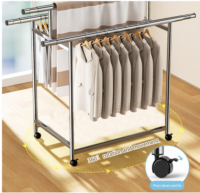 Stainless Steel Clothes Airer - Extra Large Folding Drying Rack with Adjustable Hanging Pole (120-200cm)