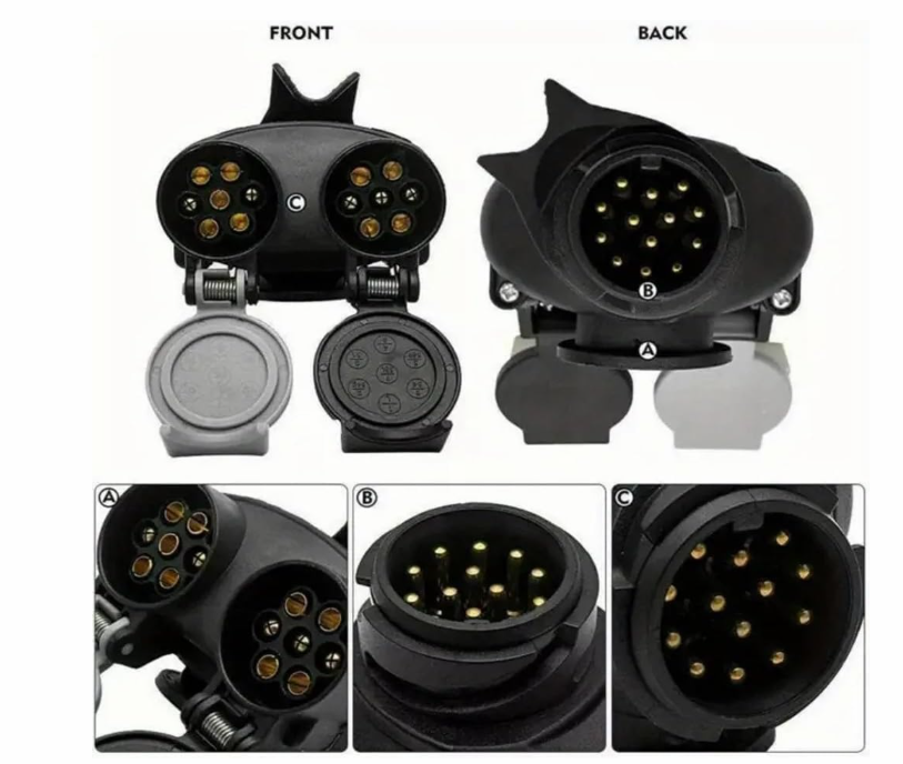 13 Pin to 7 Pin Trailer Tow Bar Electrical Adapter | Rear Placement Connector Plug for Car, Truck & RV Towing
