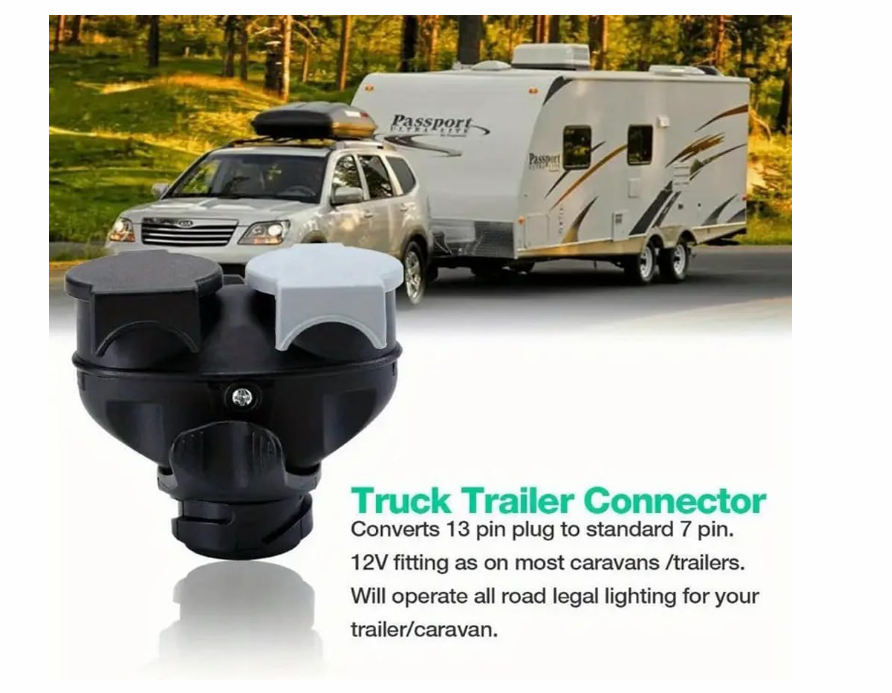13 Pin to 7 Pin Trailer Tow Bar Electrical Adapter | Rear Placement Connector Plug for Car, Truck & RV Towing