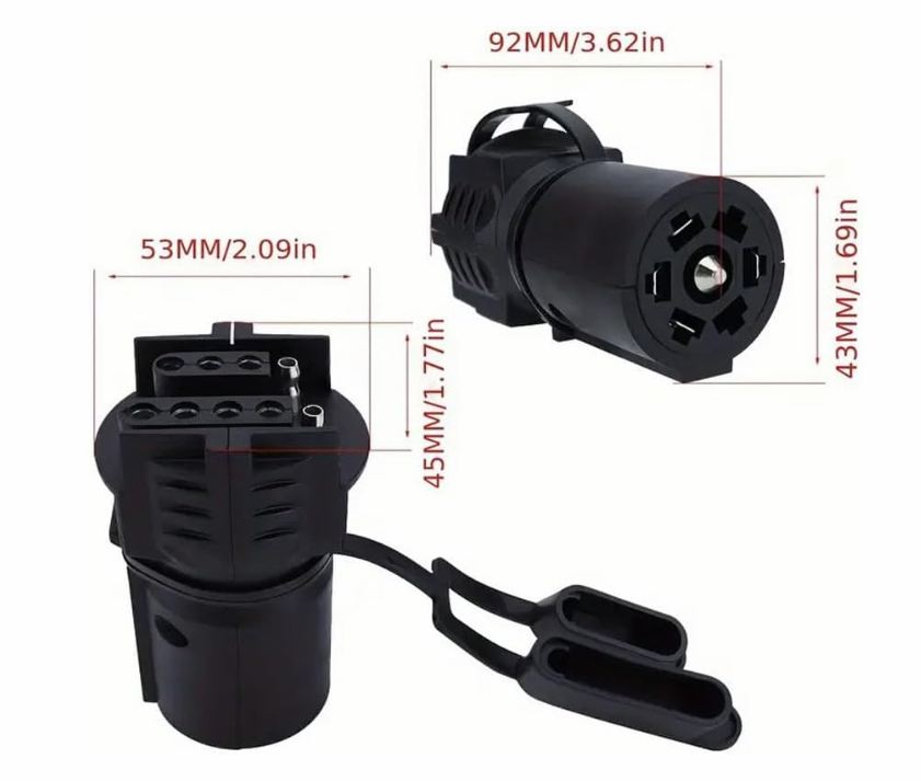 12V DC 7-Way Round to 4/5 Pins Flat Trailer Adapter Wiring Plug | Black | Ideal for Truck, RV Tow Lights & Electrical Wiring Harness