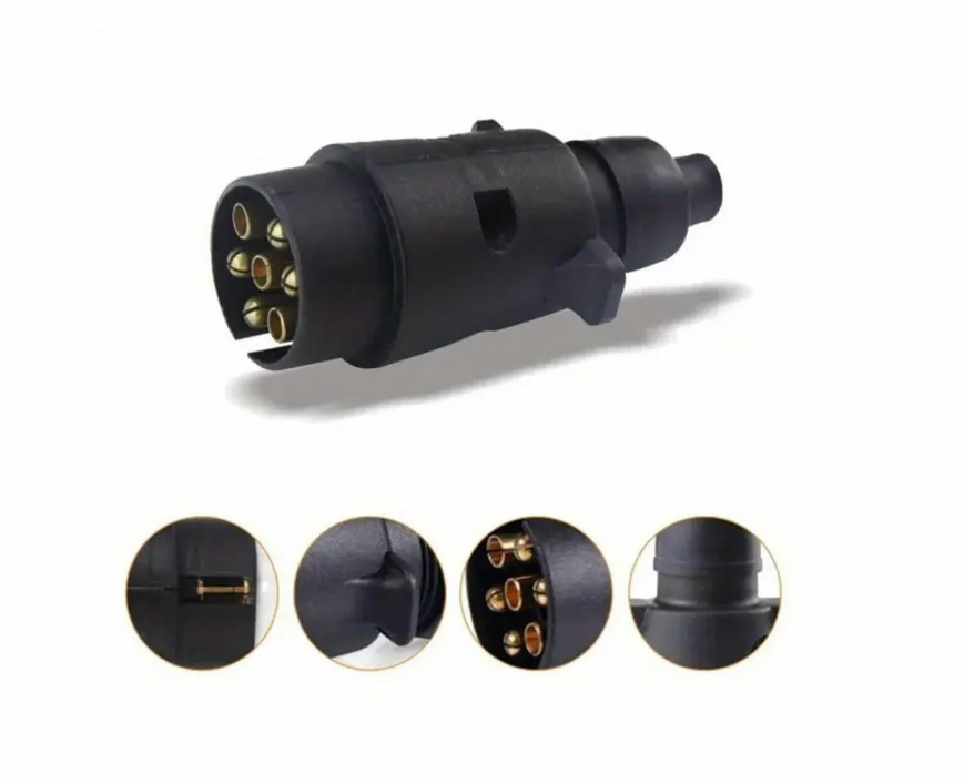 7-Way Round European Car Trailer Plug | Durable Plastic Connector with High-Conductivity Copper Contacts for RVs, Trailers & Caravans
