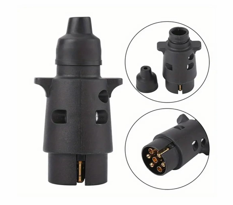 7-Way Round European Car Trailer Plug | Durable Plastic Connector with High-Conductivity Copper Contacts for RVs, Trailers & Caravans