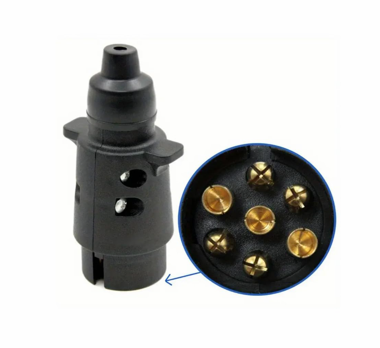 7-Way Round European Car Trailer Plug | Durable Plastic Connector with High-Conductivity Copper Contacts for RVs, Trailers & Caravans