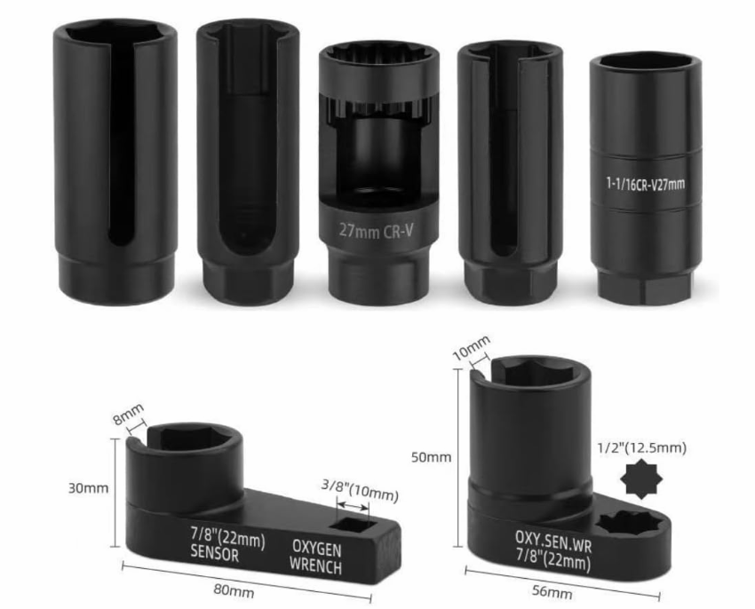 7-Piece Oxygen Sensor Socket Kit | Universal O2 Sensor Removal & Installation Tool Set | 22mm, 27mm, 29mm Sockets