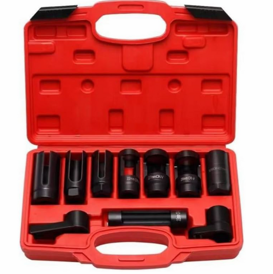10pcs Oxygen Sensor Socket Set - Steel O2 Sensor Wrench Remover, 3/8" & 1/2" Drive, 7/8", 22mm, 27mm, 28mm, 29mm Hexagonal Head
