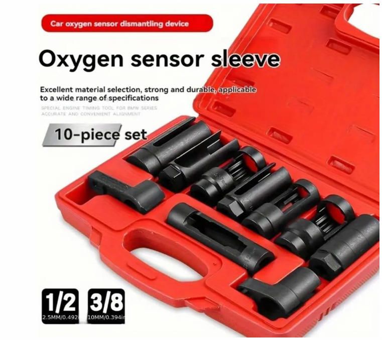 10pcs Oxygen Sensor Socket Set - Steel O2 Sensor Wrench Remover, 3/8" & 1/2" Drive, 7/8", 22mm, 27mm, 28mm, 29mm Hexagonal Head