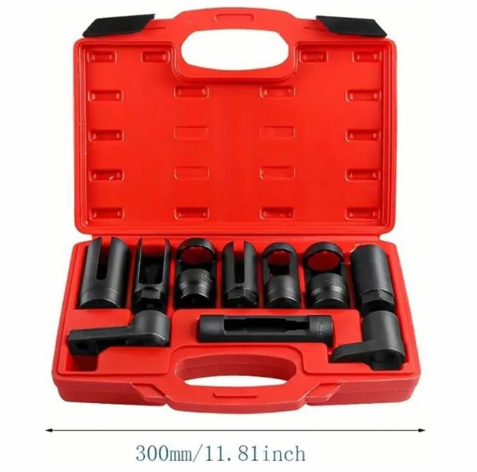 10pcs Oxygen Sensor Socket Set - Steel O2 Sensor Wrench Remover, 3/8" & 1/2" Drive, 7/8", 22mm, 27mm, 28mm, 29mm Hexagonal Head