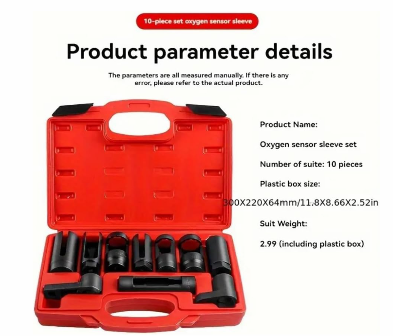 10pcs Oxygen Sensor Socket Set - Steel O2 Sensor Wrench Remover, 3/8" & 1/2" Drive, 7/8", 22mm, 27mm, 28mm, 29mm Hexagonal Head