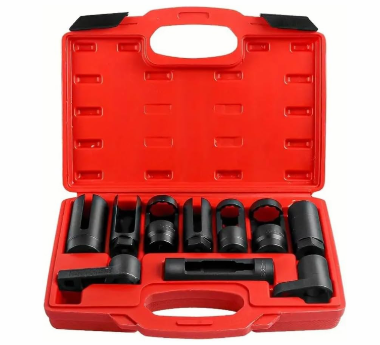 10pcs Oxygen Sensor Socket Set - Steel O2 Sensor Wrench Remover, 3/8" & 1/2" Drive, 7/8", 22mm, 27mm, 28mm, 29mm Hexagonal Head