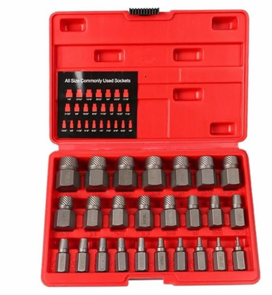 25-Piece Damaged Screw Extractor Set Multi-Spline Easy Out Broken Bolt Remover