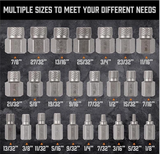 25-Piece Damaged Screw Extractor Set Multi-Spline Easy Out Broken Bolt Remover