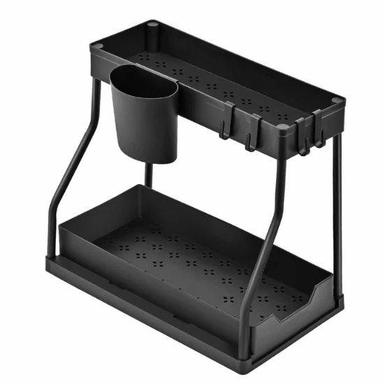 2-Tier Pull-Out Cabinet Organizer - Space-Saving Kitchen Drawer with Large Capacity