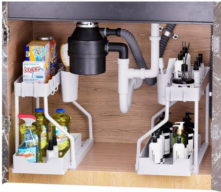2-Tier Pull-Out Cabinet Organizer - Space-Saving Kitchen Drawer with Large Capacity