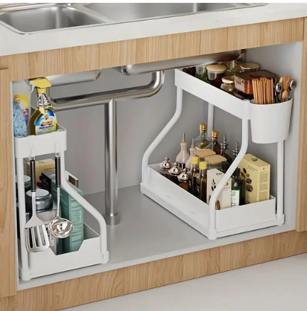 2-Tier Pull-Out Cabinet Organizer - Space-Saving Kitchen Drawer with Large Capacity