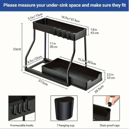2-Tier Pull-Out Cabinet Organizer - Space-Saving Kitchen Drawer with Large Capacity