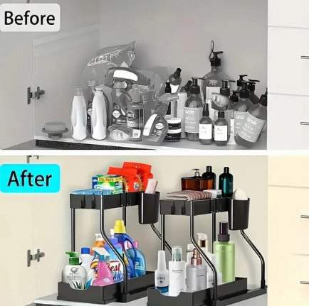 2-Tier Pull-Out Cabinet Organizer - Space-Saving Kitchen Drawer with Large Capacity