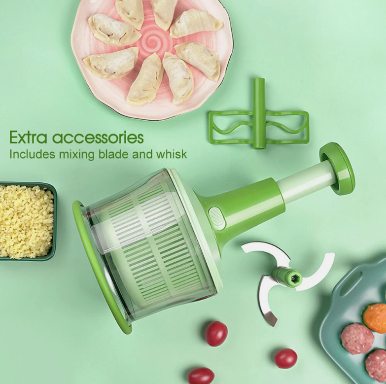 Manual Food Chopper 1200ML – Hand Pull Meat Grinder, Veg Slicer, Dumpling Filler