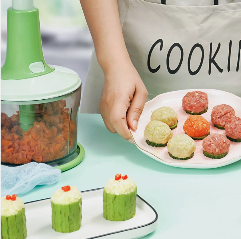 Manual Food Chopper 1200ML – Hand Pull Meat Grinder, Veg Slicer, Dumpling Filler