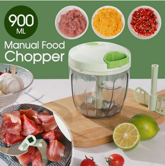 900ML Manual Food Chopper – Garlic Onion Crusher with Plastic Mixer Blade