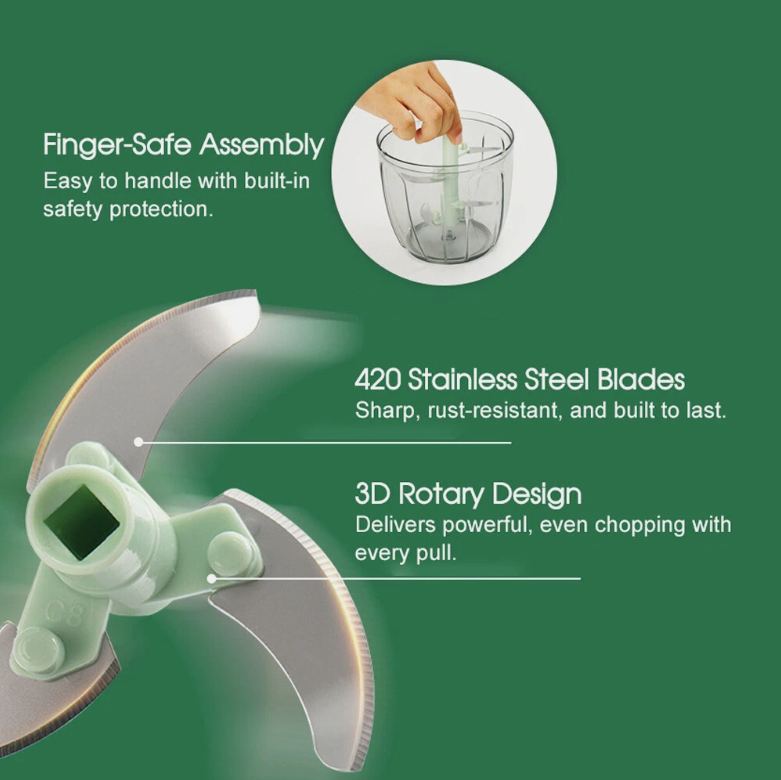 900ML Manual Food Chopper – Garlic Onion Crusher with Plastic Mixer Blade