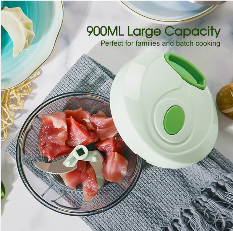 900ML Manual Food Chopper – Garlic Onion Crusher with Plastic Mixer Blade