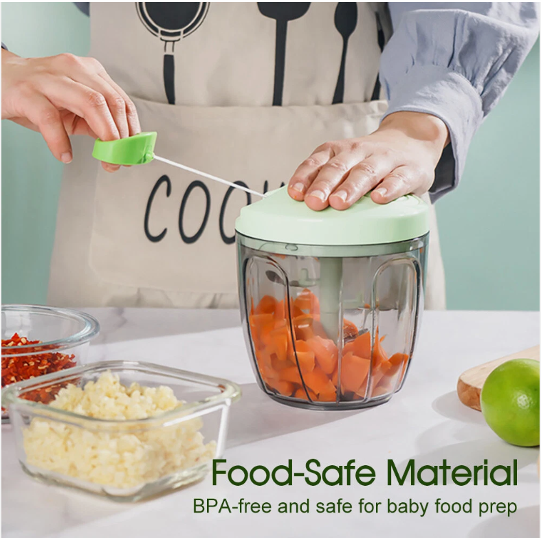 900ML Manual Food Chopper – Garlic Onion Crusher with Plastic Mixer Blade