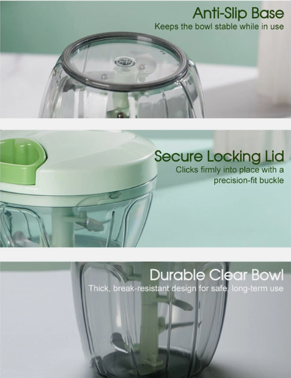 900ML Manual Food Chopper – Garlic Onion Crusher with Plastic Mixer Blade