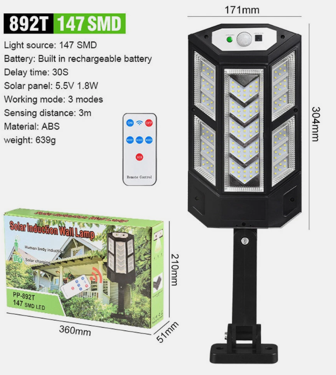 Motion Sensor Solar Powered Lights 3 Modes Household Wall Security Lights