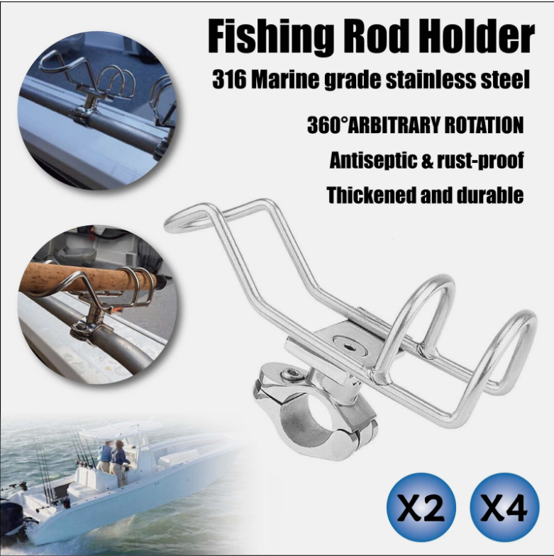 2/4 Quality Stainless Steel Rod Holder Rail Mount Wire Fishing Boat Marine Grade