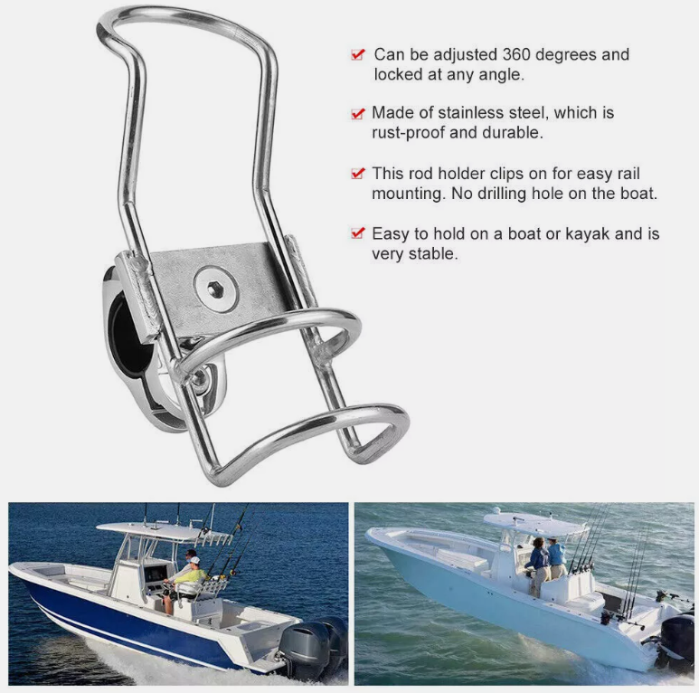 2/4 Quality Stainless Steel Rod Holder Rail Mount Wire Fishing Boat Marine Grade