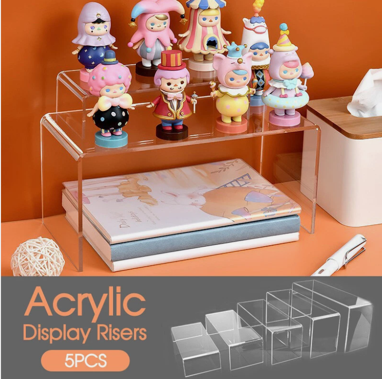 5PCS Acrylic Jewellery Stand Display Super Clear Makeup Riser Holder Organiser