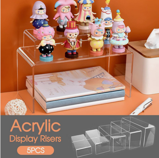 5PCS Acrylic Jewellery Stand Display Super Clear Makeup Riser Holder Organiser