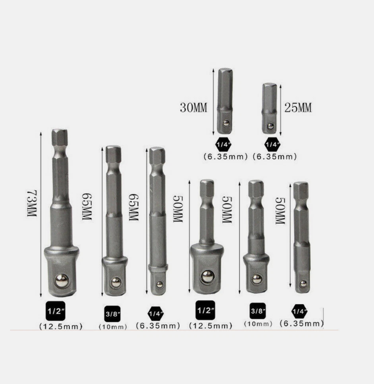 8PCS Drill Socket Adapter Set Impact Nut Driver Hex Extension Bit 1/4" 3/8" 1/2"