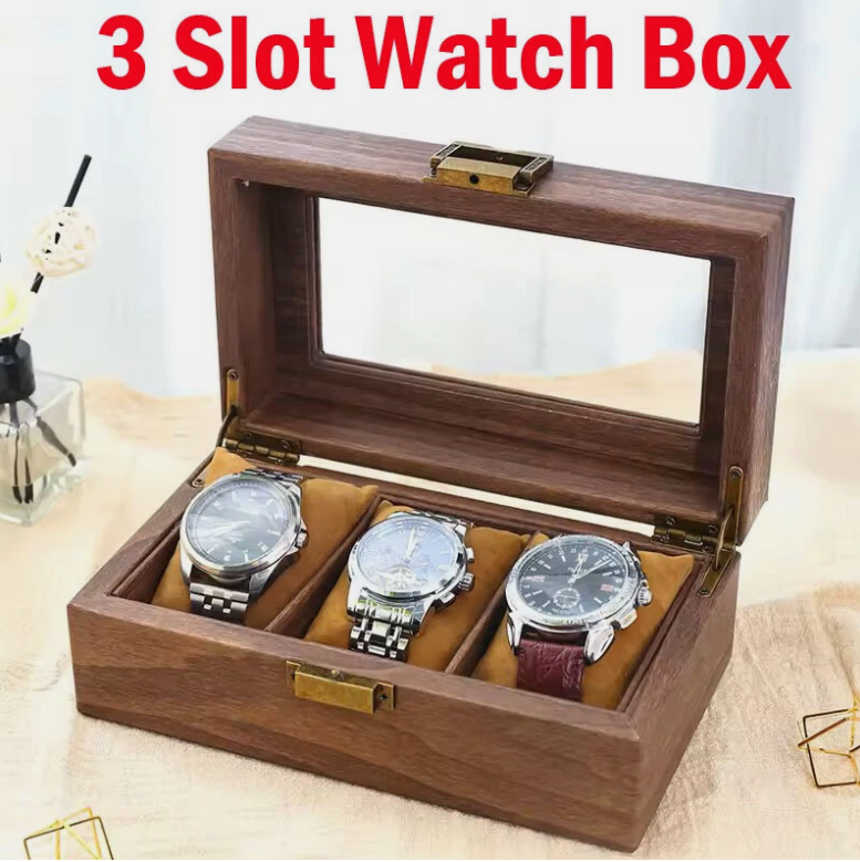 3 Slots Wooden Watch Case Organizer Watch Display Storage Box Gift Packaging