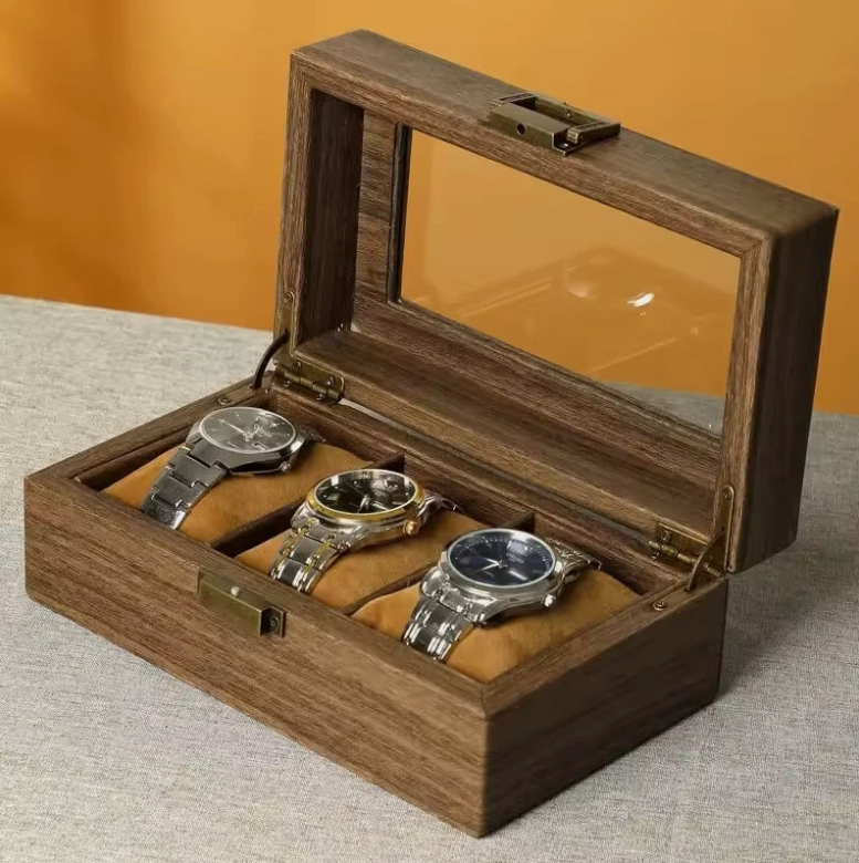 3 Slots Wooden Watch Case Organizer Watch Display Storage Box Gift Packaging