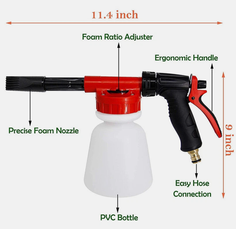 1L Snow Foam Lance Cannon Bottle Soap Gun Sprayer Hose For Car Pressure Washer
