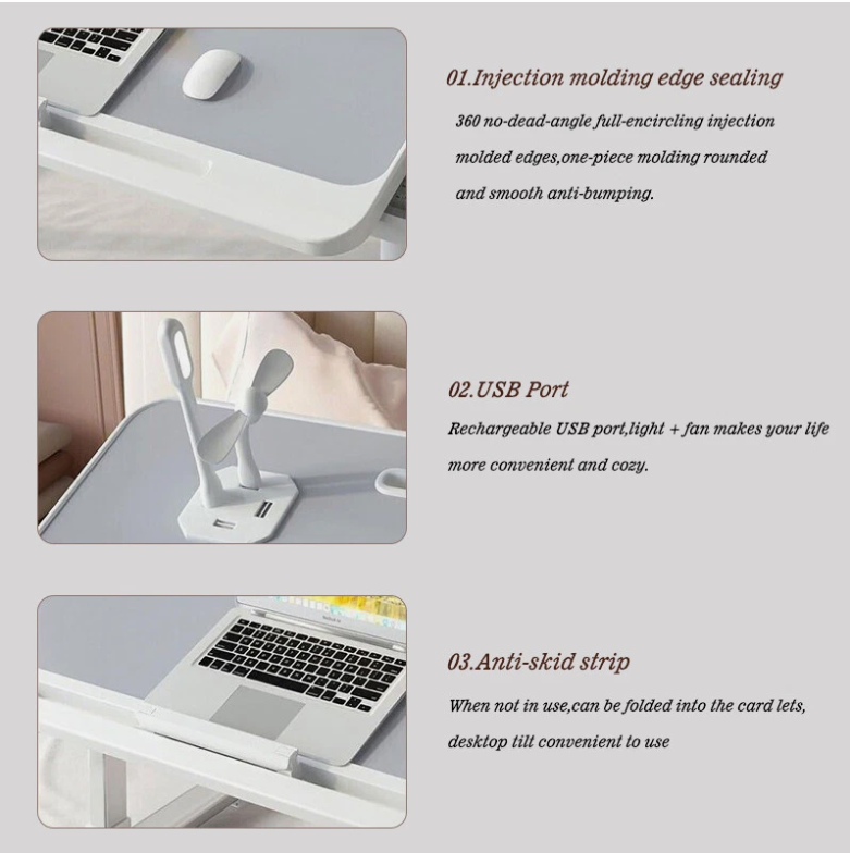 Laptop Bed Tray Desk Adjustable Table Sofa Sit Stand Desktop Computer Stand Fan