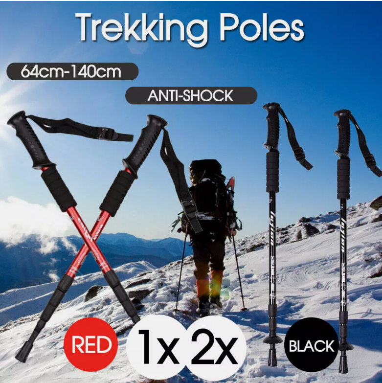 Lightweight Hiking Trekking Poles Walking Stick Anti Shock Adjustable Camping