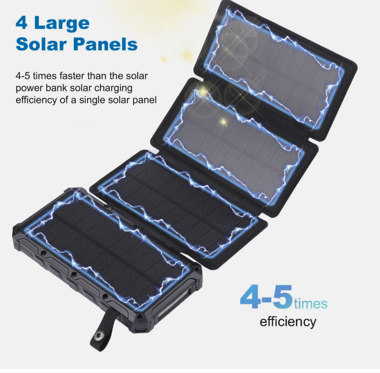 20000mAh Foldable Solar Charging Mobile Power with Bright Lighting