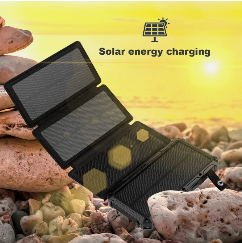 20000mAh Foldable Solar Charging Mobile Power with Bright Lighting